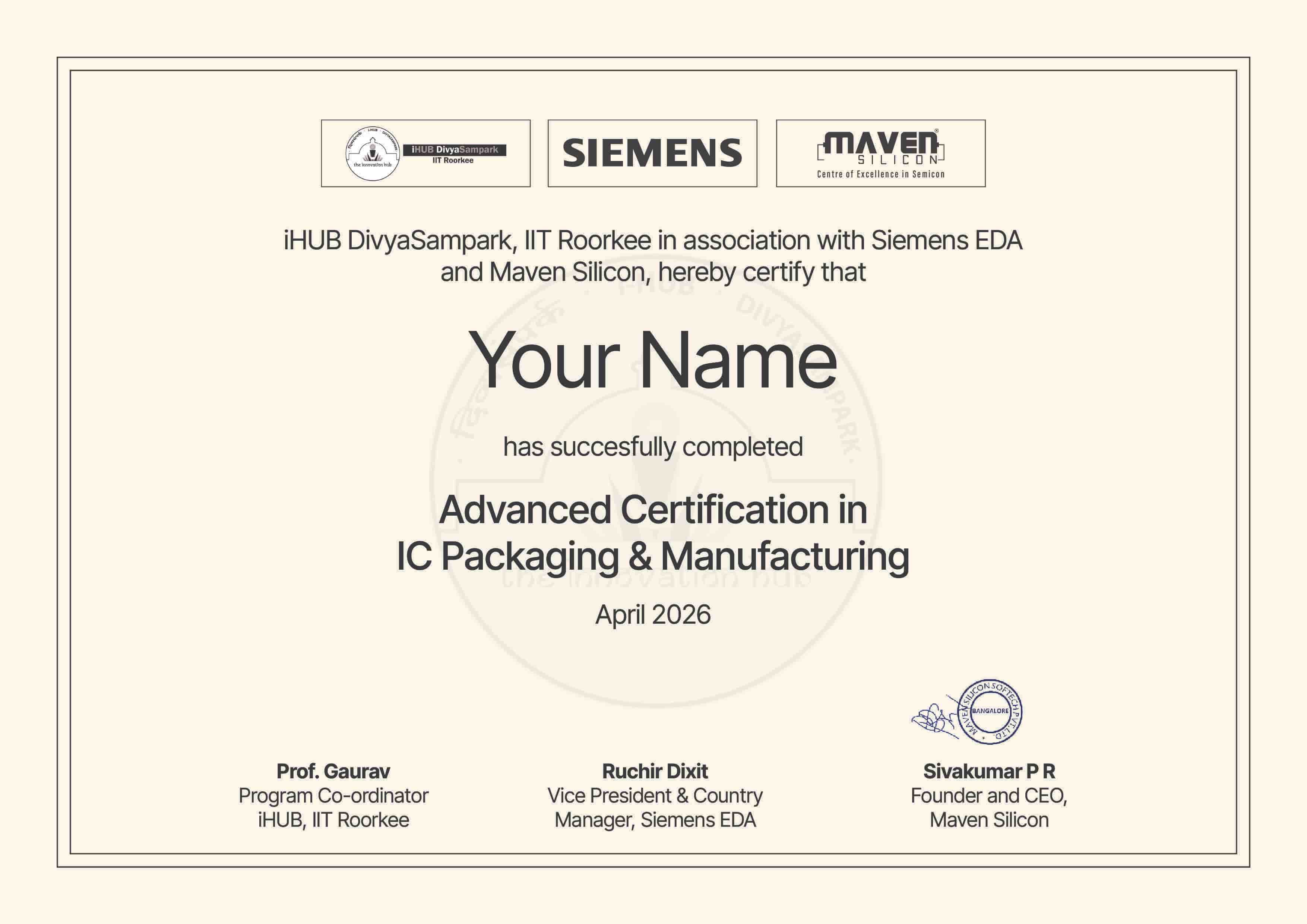 IIT Roorkee and Maven Silicon Certificate